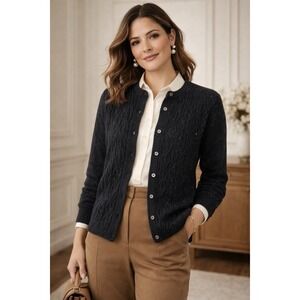 Irelands Eye Cable Knit Sweater M Cardigan Preppy Wool Cashmere Blend Old Money